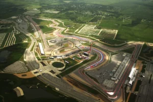 A texasi Austinban lévő Circuit of the Americas versenypálya légi felvételen.